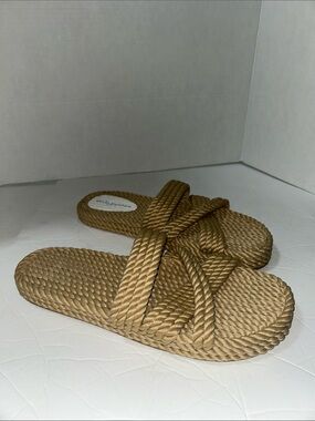 Kelsi Dagger Tan Braided Rope Slide Sandals with Crisscross Straps